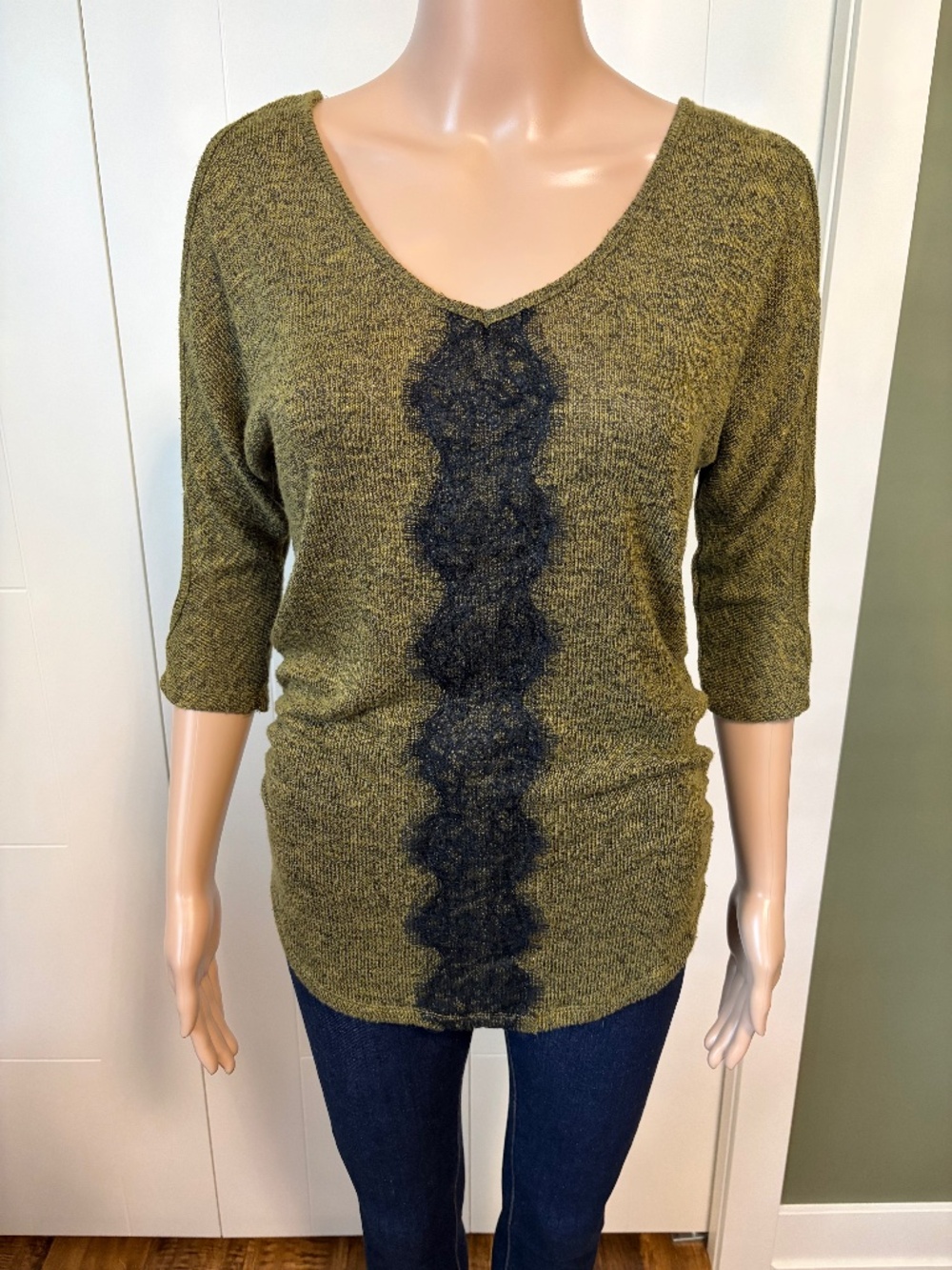 Jessica Simpson Olive Knit Top w/ Black Lace